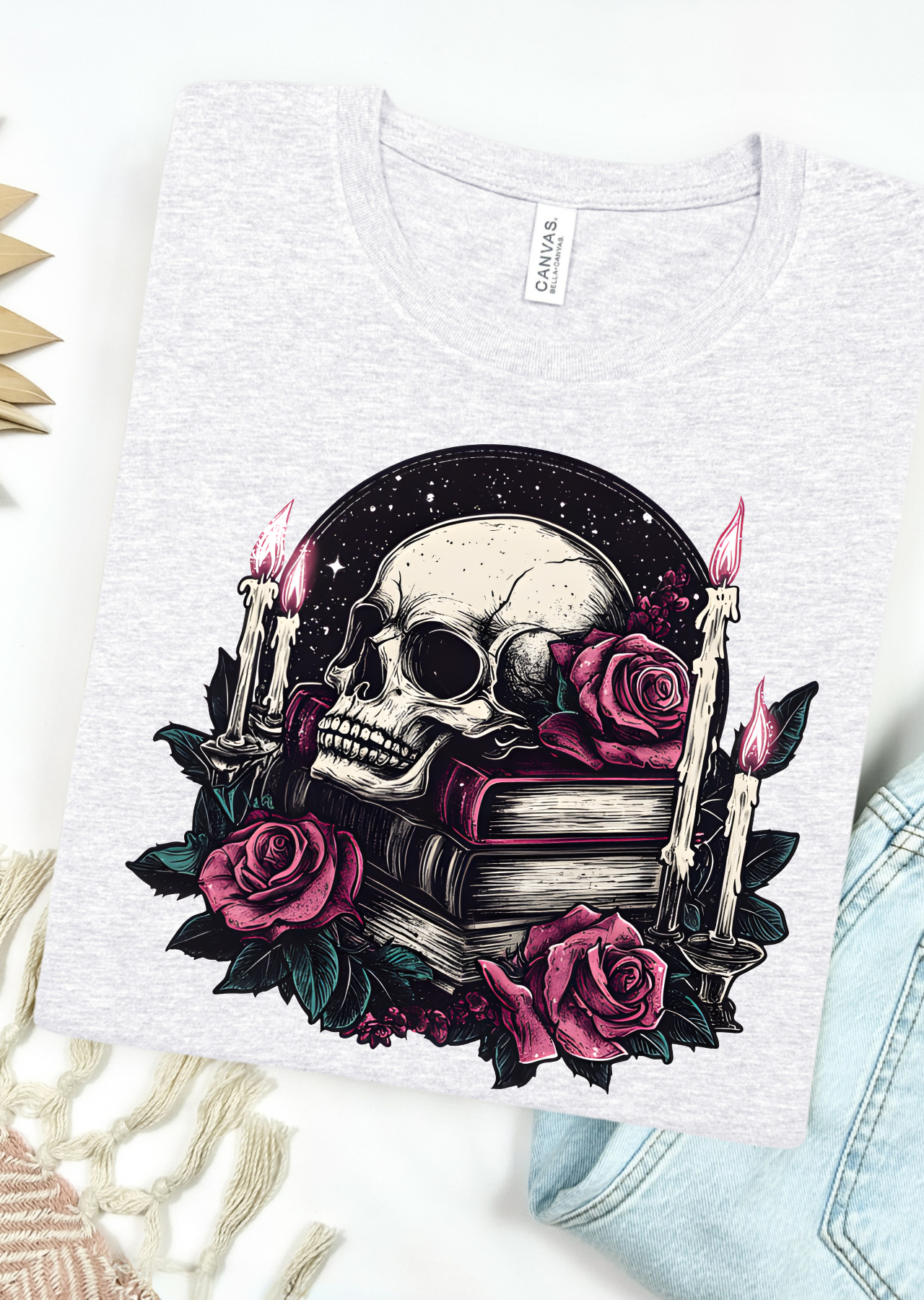 Skull Book Stacks Bella Canvas T-Shirt