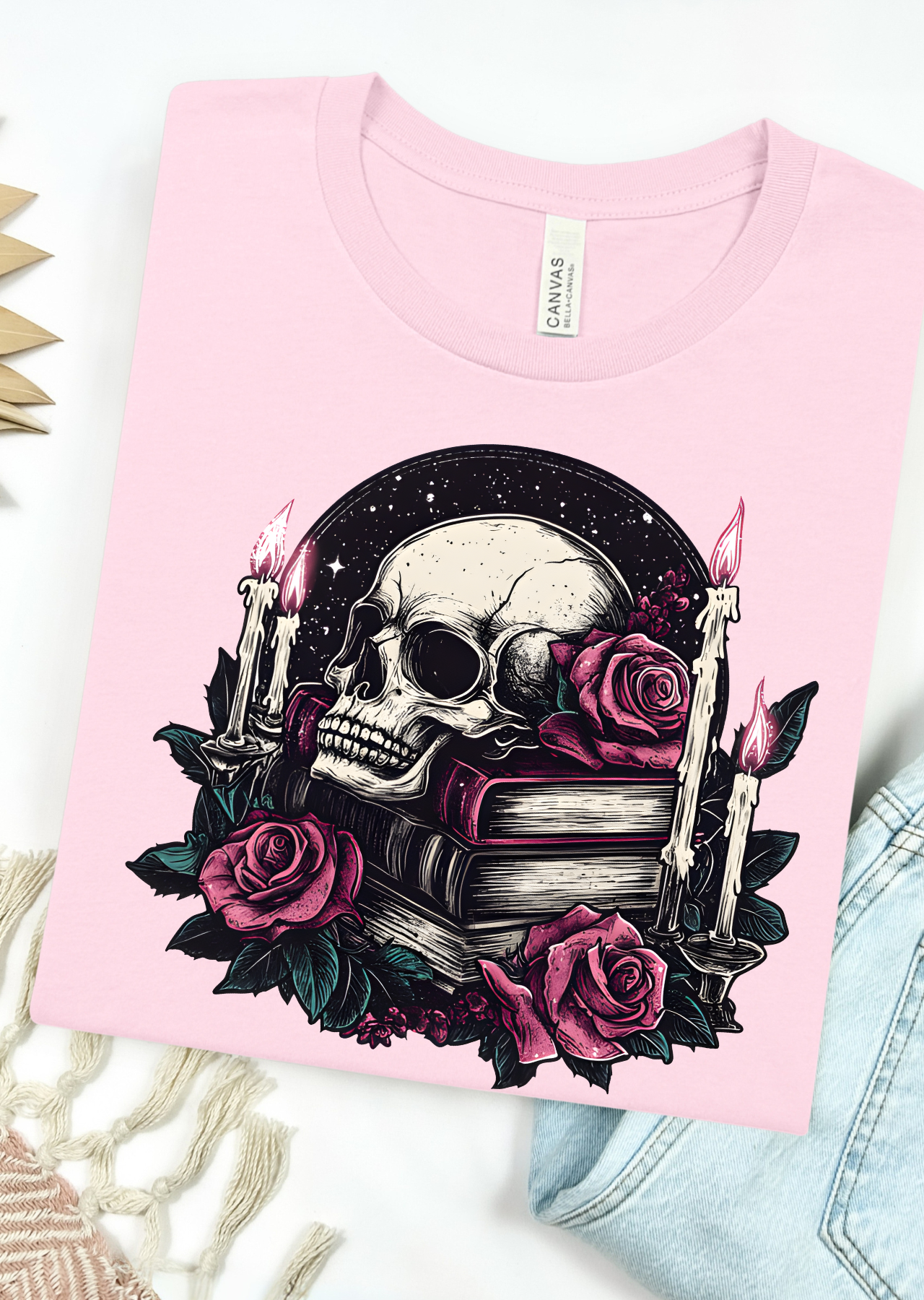 Skull Book Stacks Bella Canvas T-Shirt