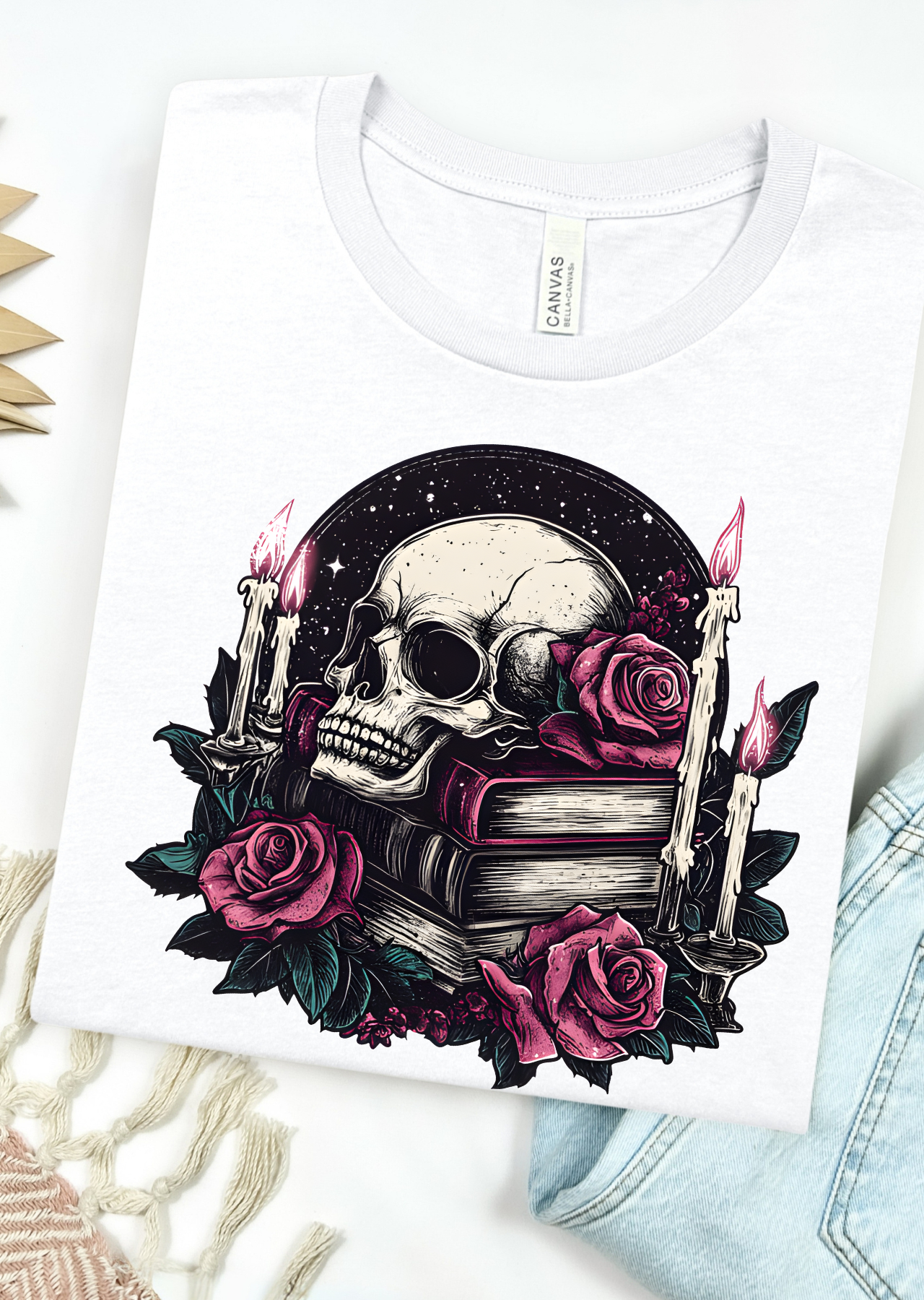 Skull Book Stacks Bella Canvas T-Shirt