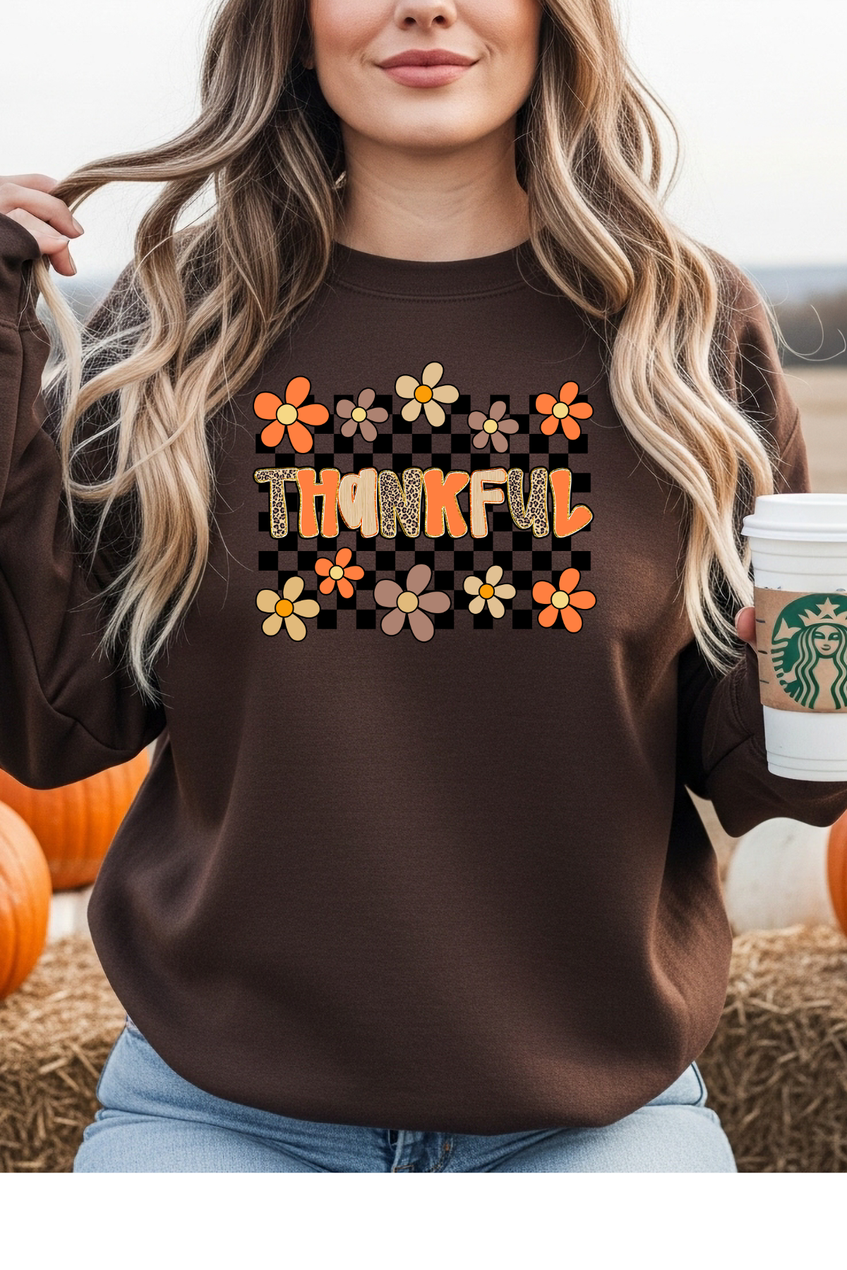 (10-24-25) Love Checkered Thankful Sweatshirt