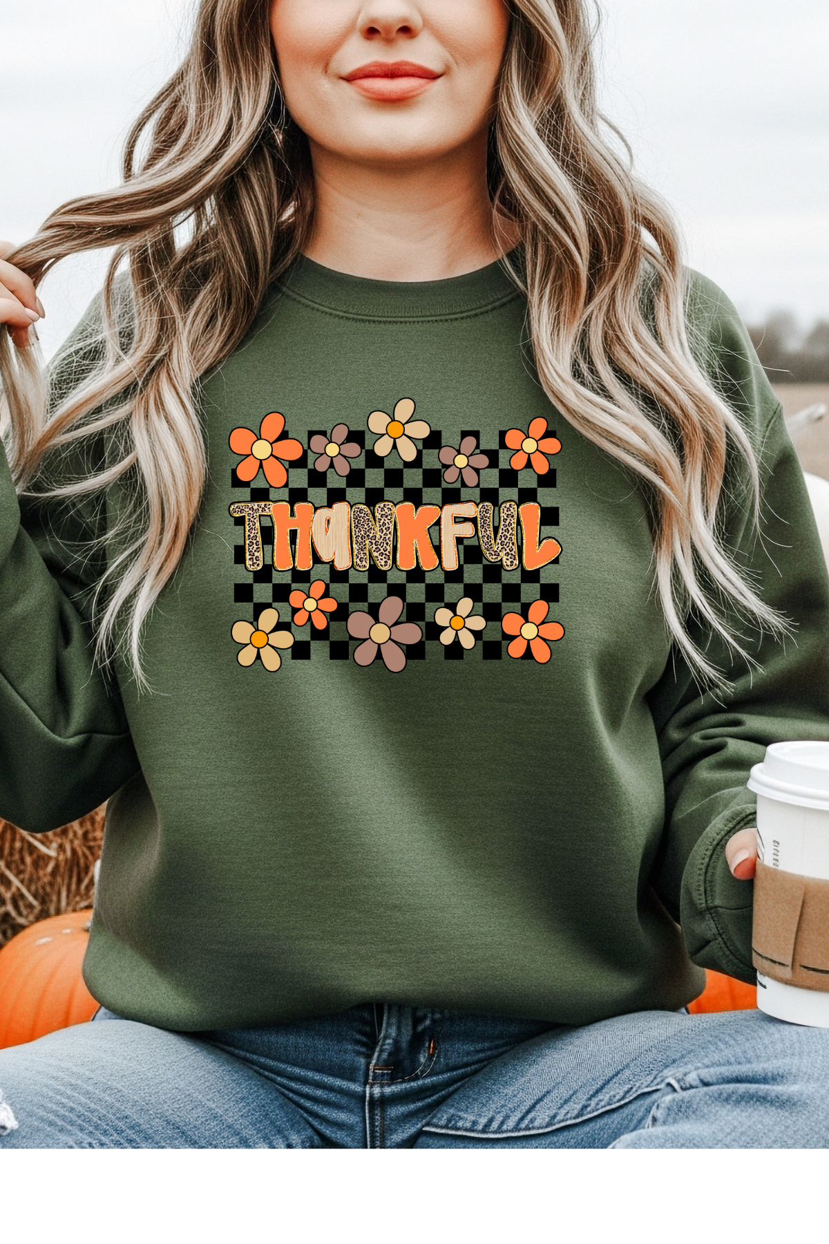(10-24-25) Love Checkered Thankful Sweatshirt