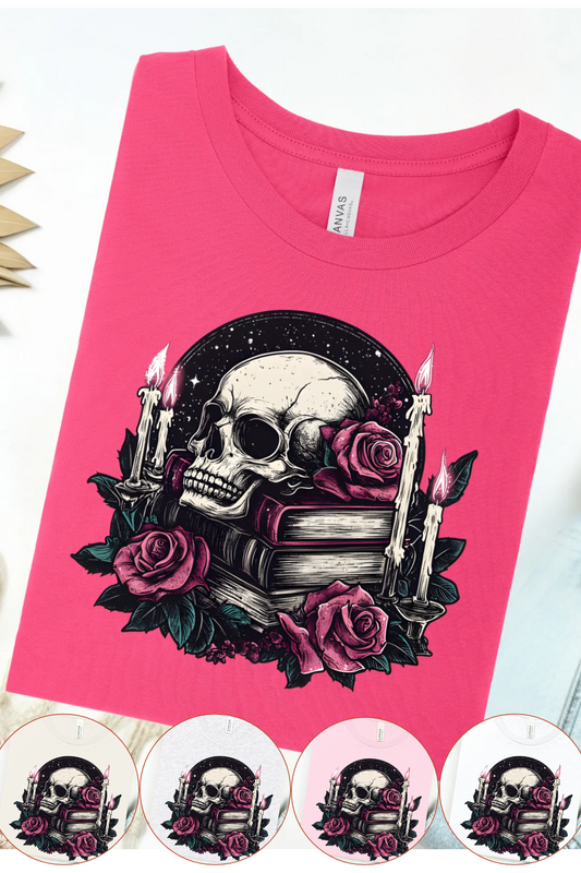 Skull Book Stacks Bella Canvas T-Shirt