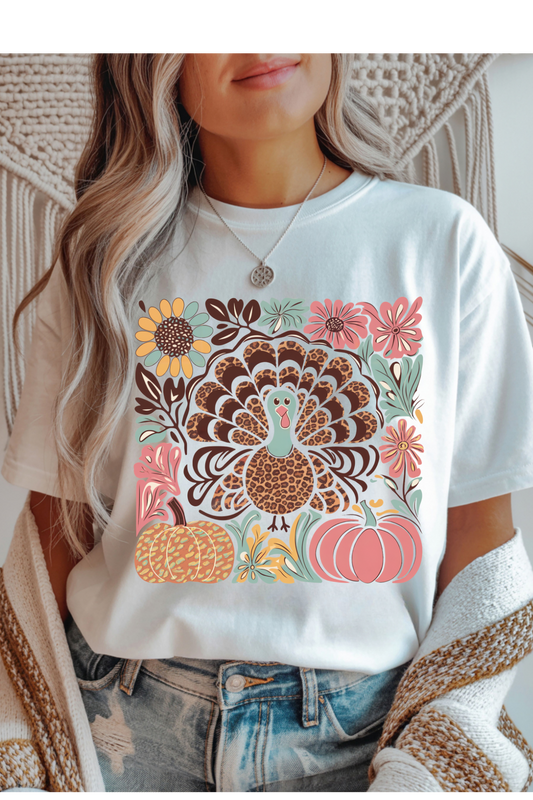(10-12-26)Floral Turkey Graphic Tee