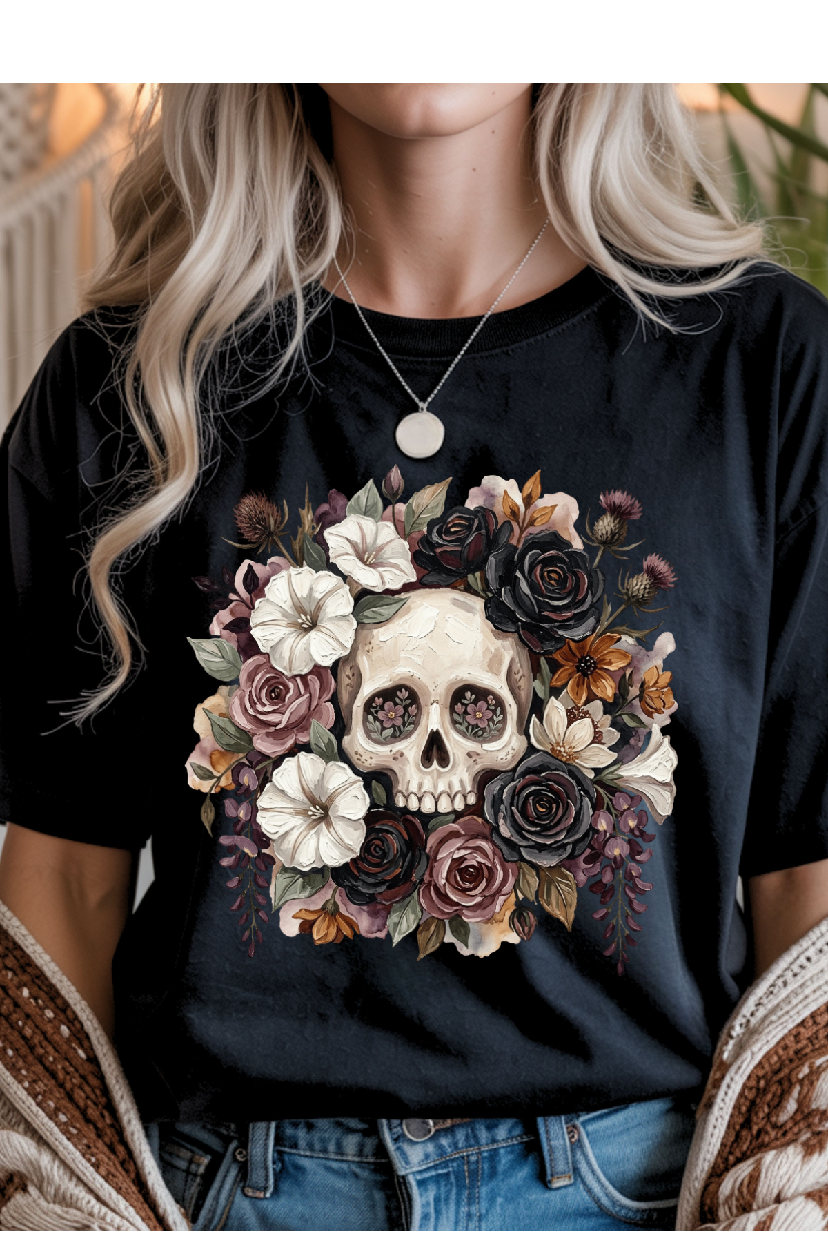 (9-28-26)Avoiding Floral Skull Graphic Tee