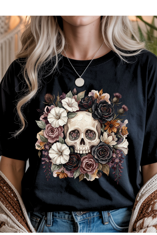 (9-28-26)Avoiding Floral Skull Graphic Tee