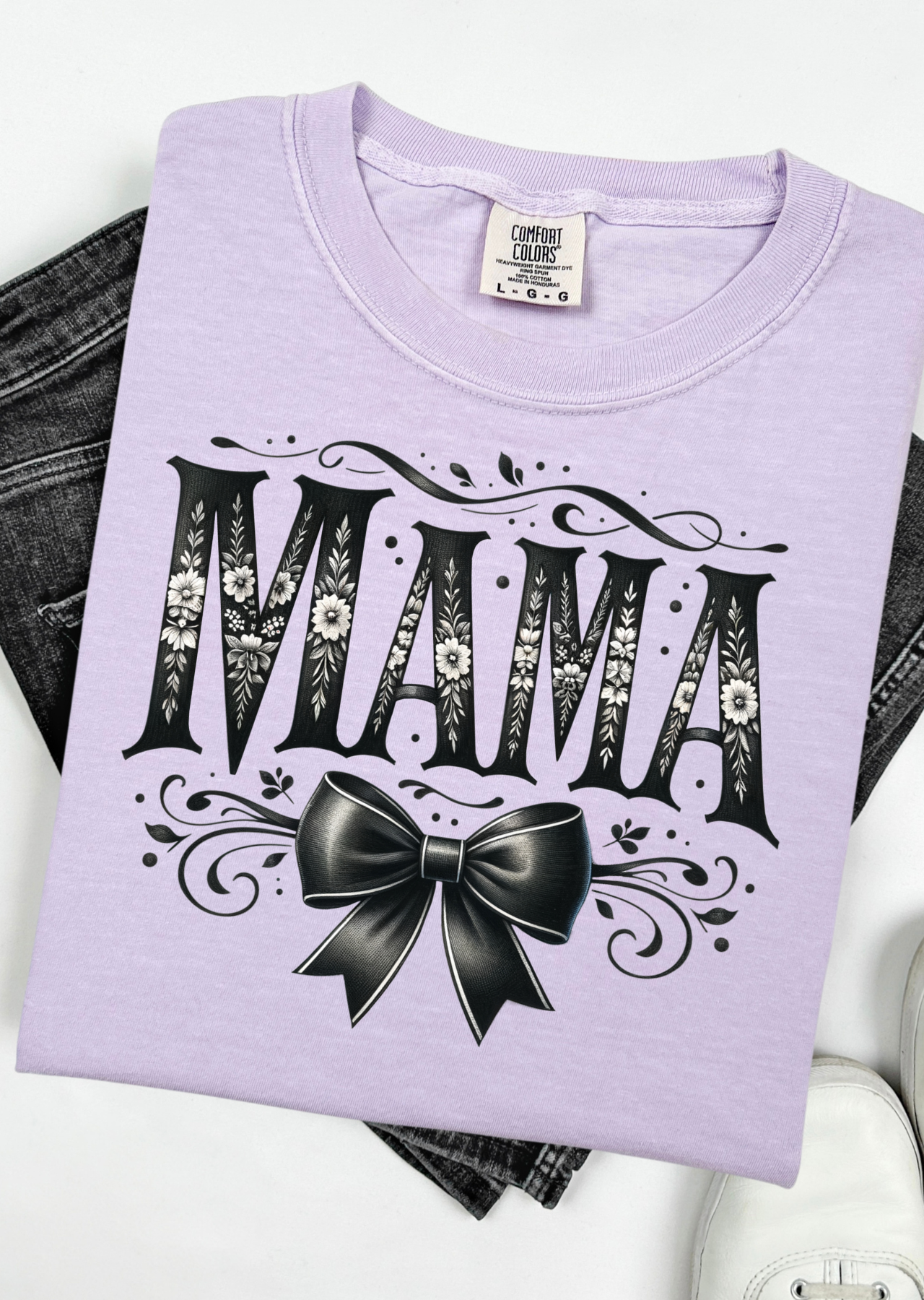 Mama Floral Bow Comfort Colors T-Shirt