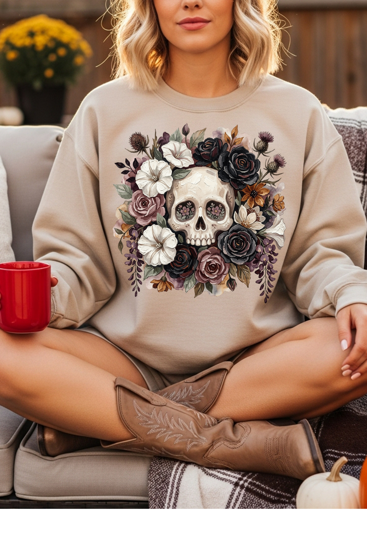 (9-28-26)Avoiding Floral Skull Graphic Tee