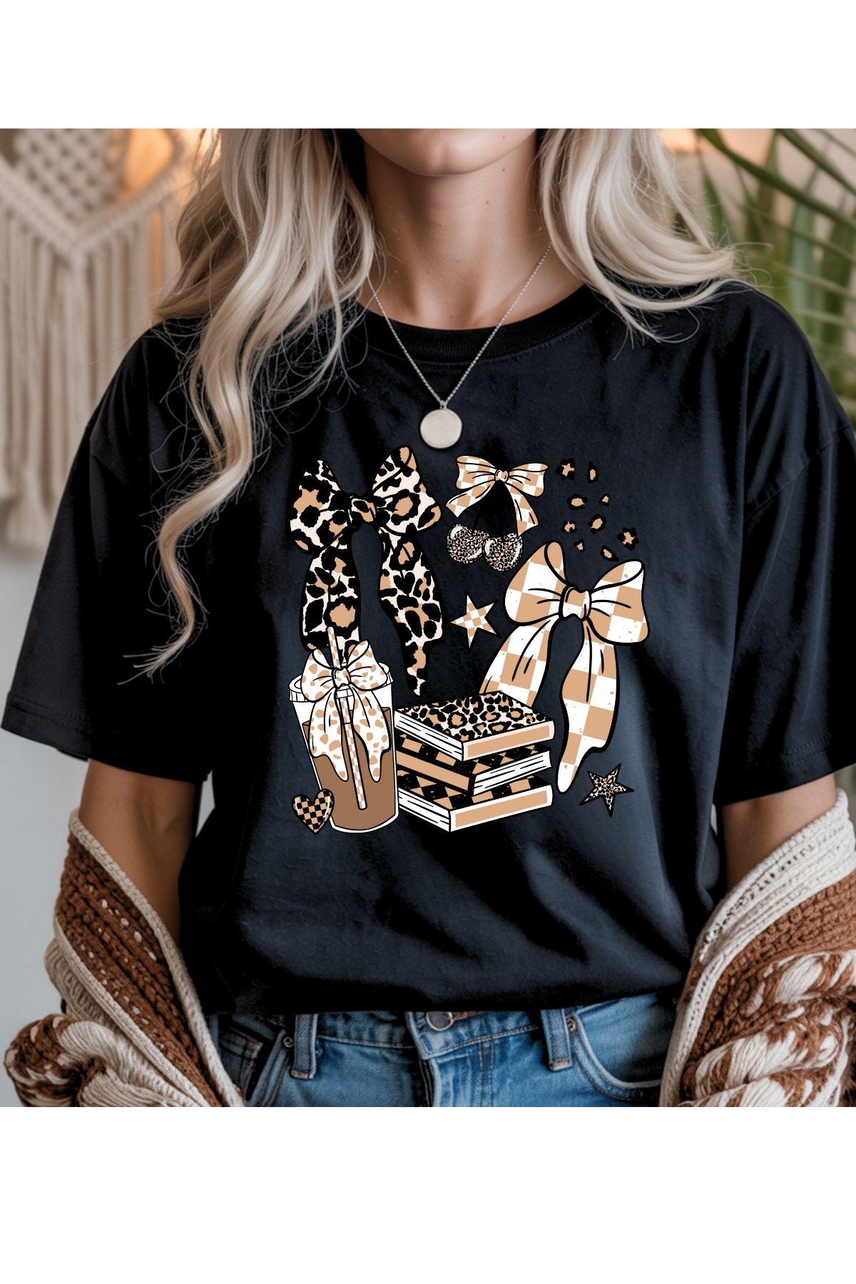 Books Bows Coffee Graphic Tee