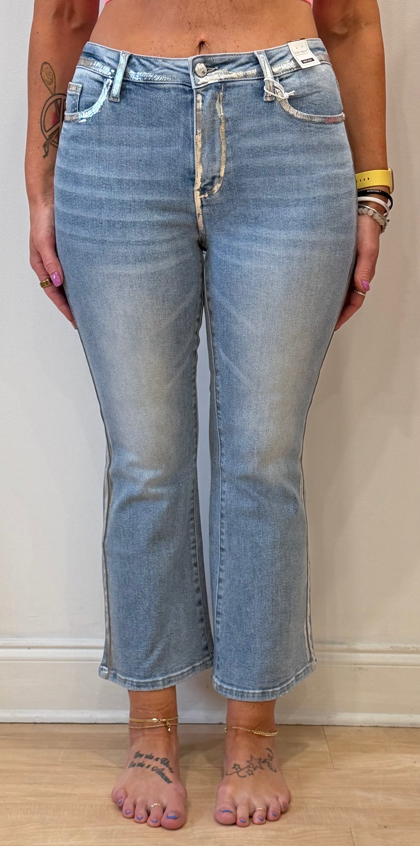 Metallic Seam Mid Rise Judy Blue Flare