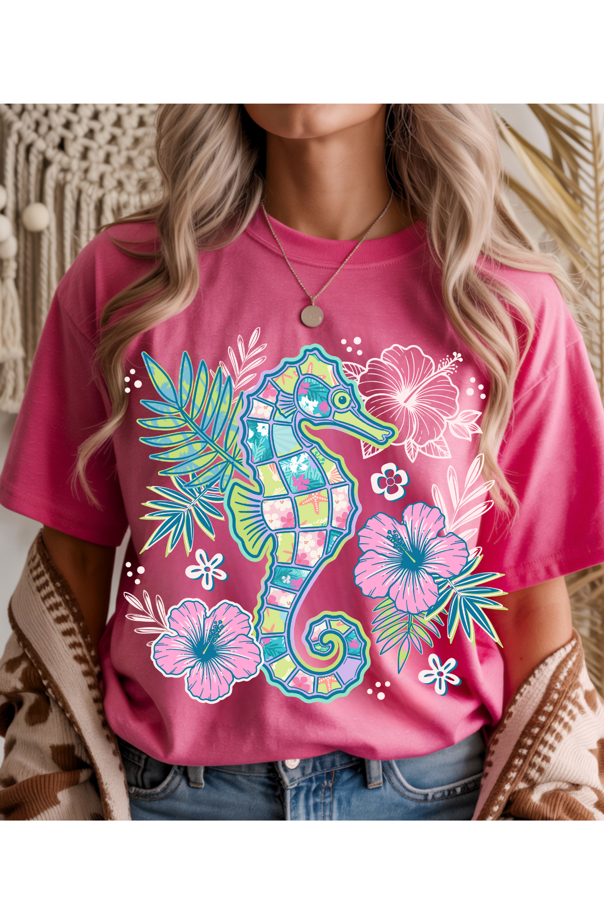 (5-18-26)Floral Seahorse Graphic Tee
