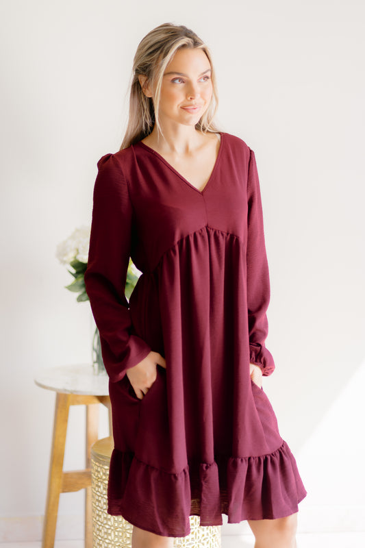 (9-10-25) Burgundy Bliss Dress