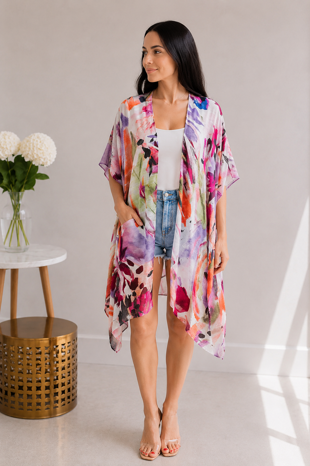 (6-24-26)Painted Petals Kimono