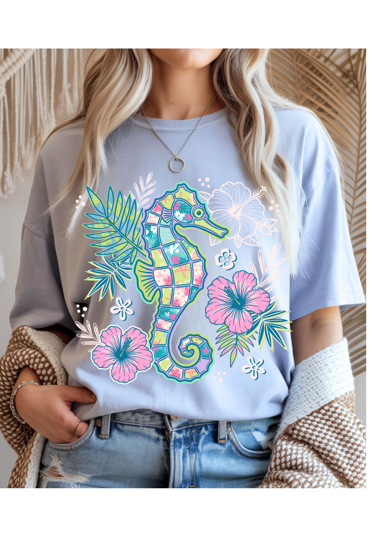 (5-18-26)Floral Seahorse Graphic Tee