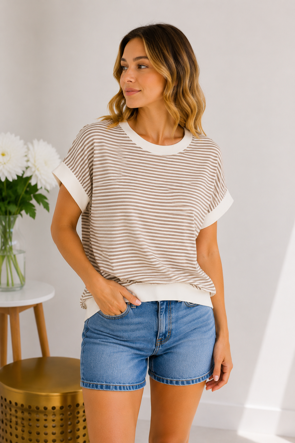 (6-17-26)Mocha Morning Stripe Top