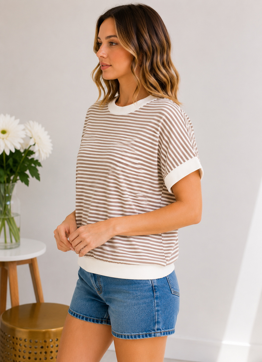 (6-17-26)Mocha Morning Stripe Top