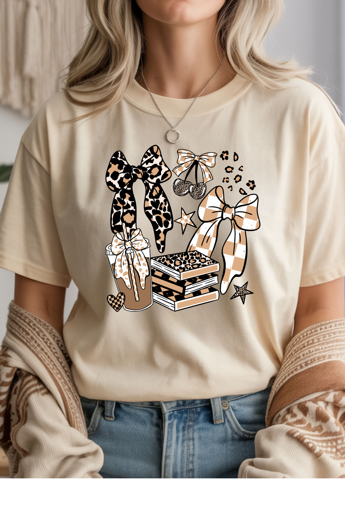 Books Bows Coffee Graphic Tee