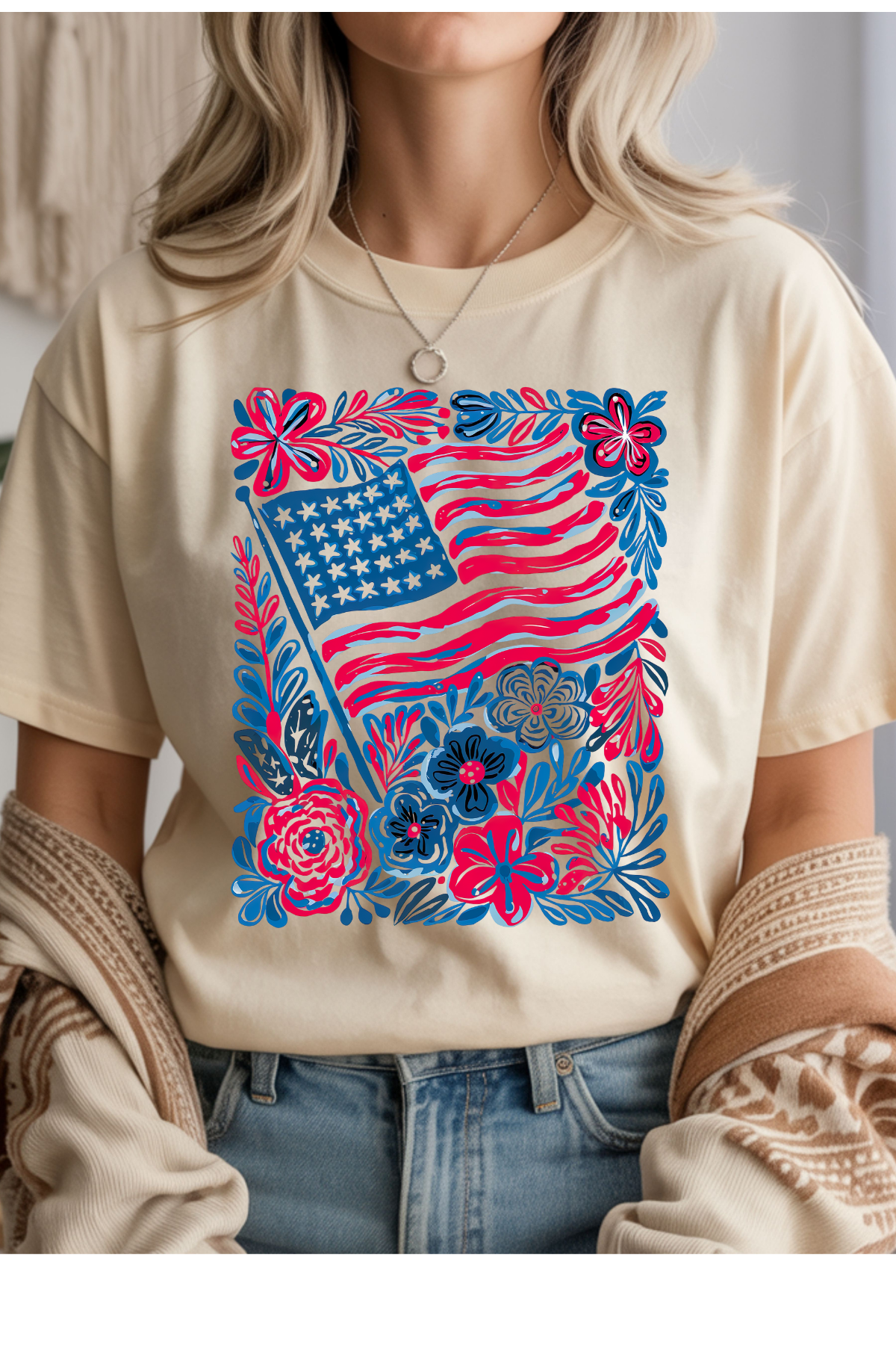 Boho American Flag Graphic Tee