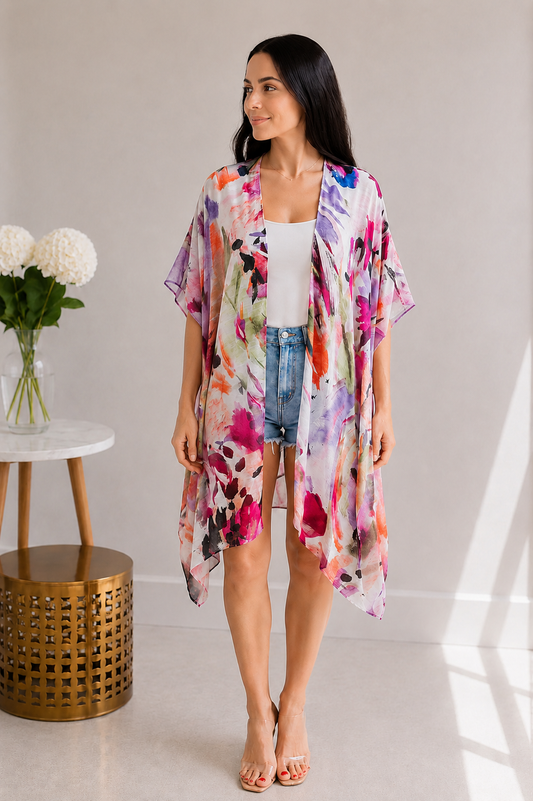 (6-24-26)Painted Petals Kimono