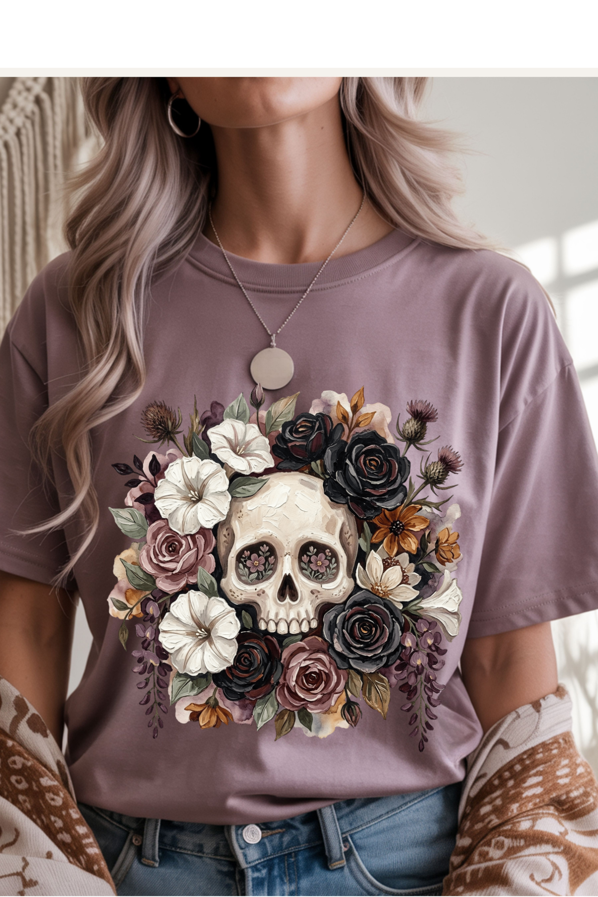 (9-28-26)Avoiding Floral Skull Graphic Tee