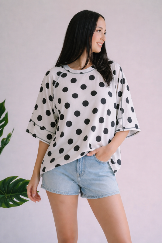 (4-29-26)Play It Cool Polka Dot Top