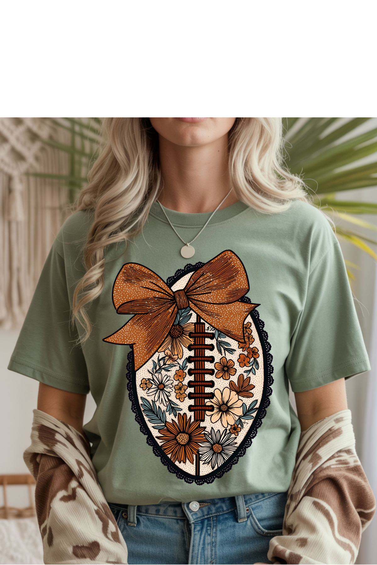 (8-31-26)Floral Football Graphic Tee