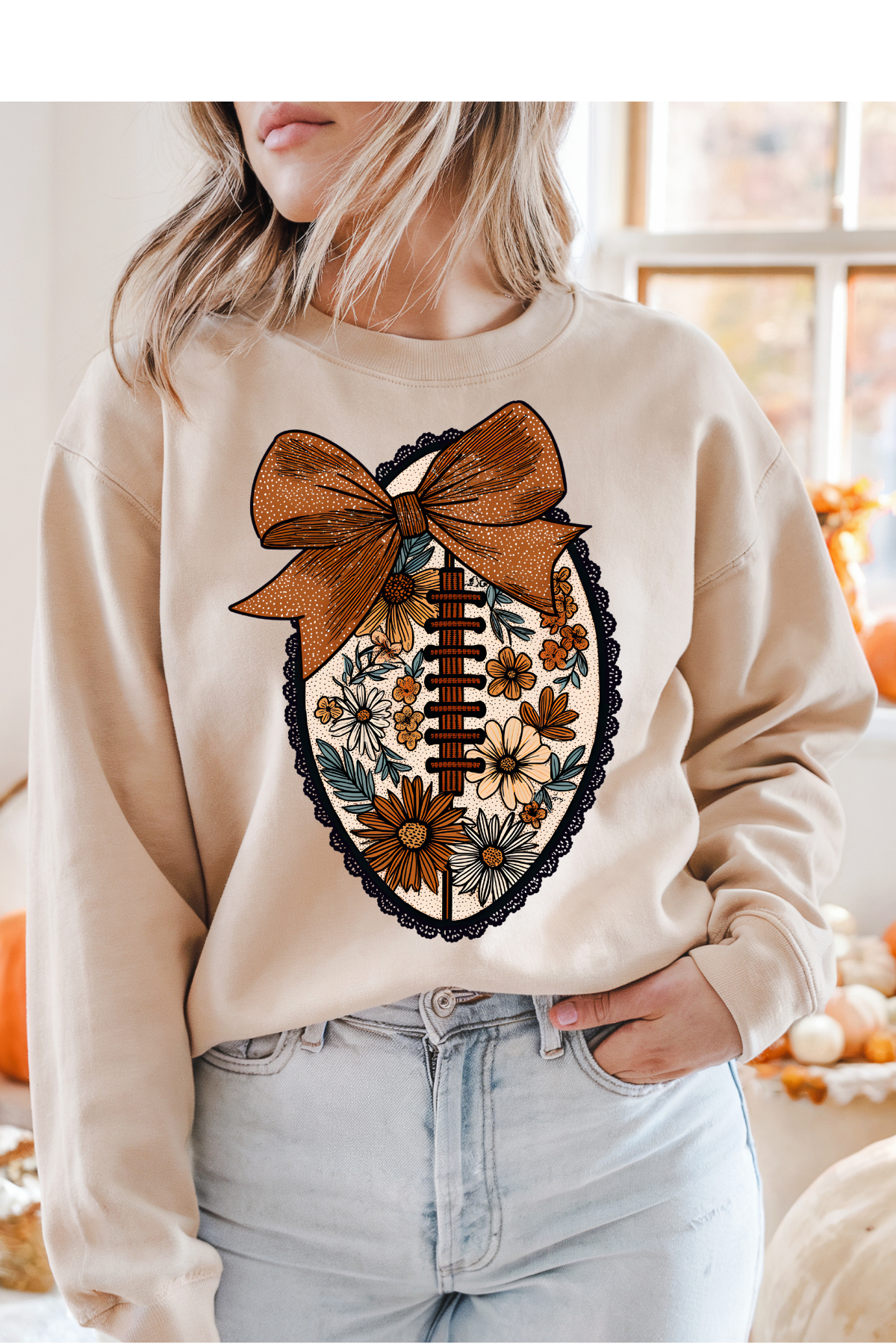 (8-31-26)Floral Football Graphic Tee