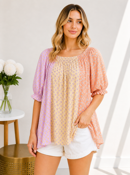 (5-20-26)Sunset Patchwork Top