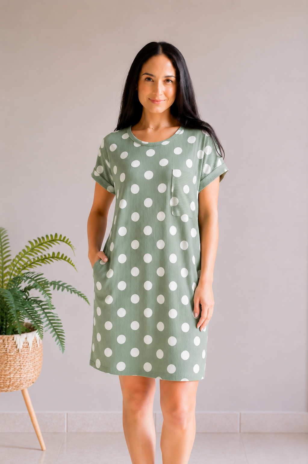 (6-24-26)Sweet Sage Polka Dot Dress