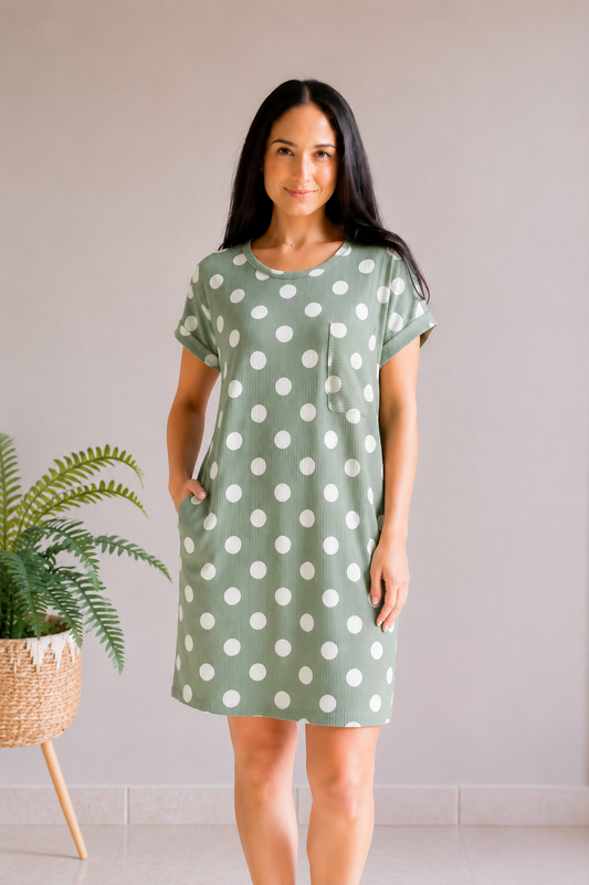 (6-24-26)Sweet Sage Polka Dot Dress