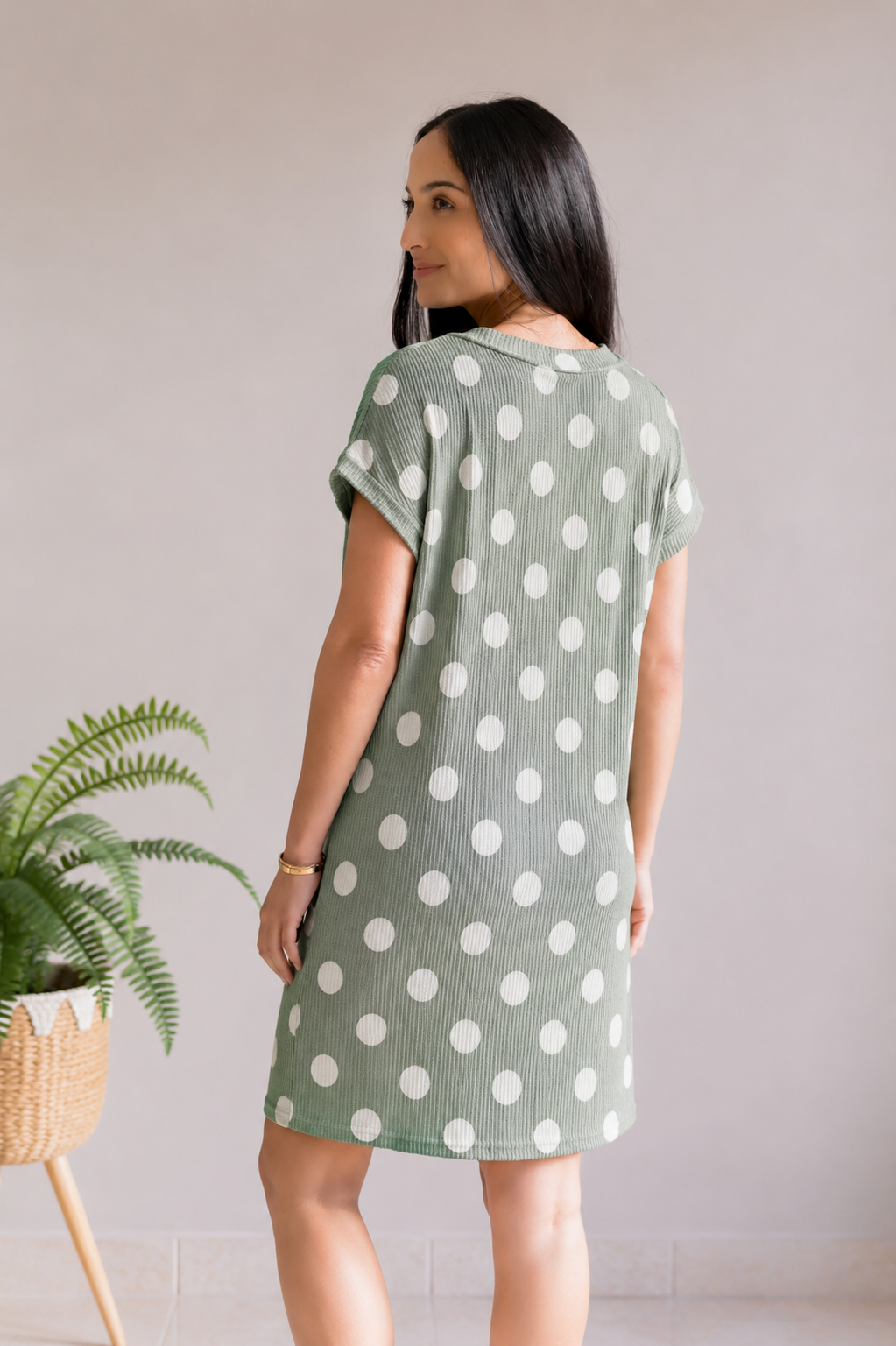 (6-24-26)Sweet Sage Polka Dot Dress
