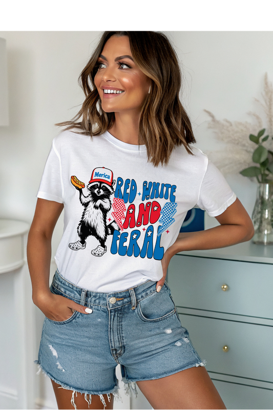 (6-1-26)Red, White & Feral Graphic Tee