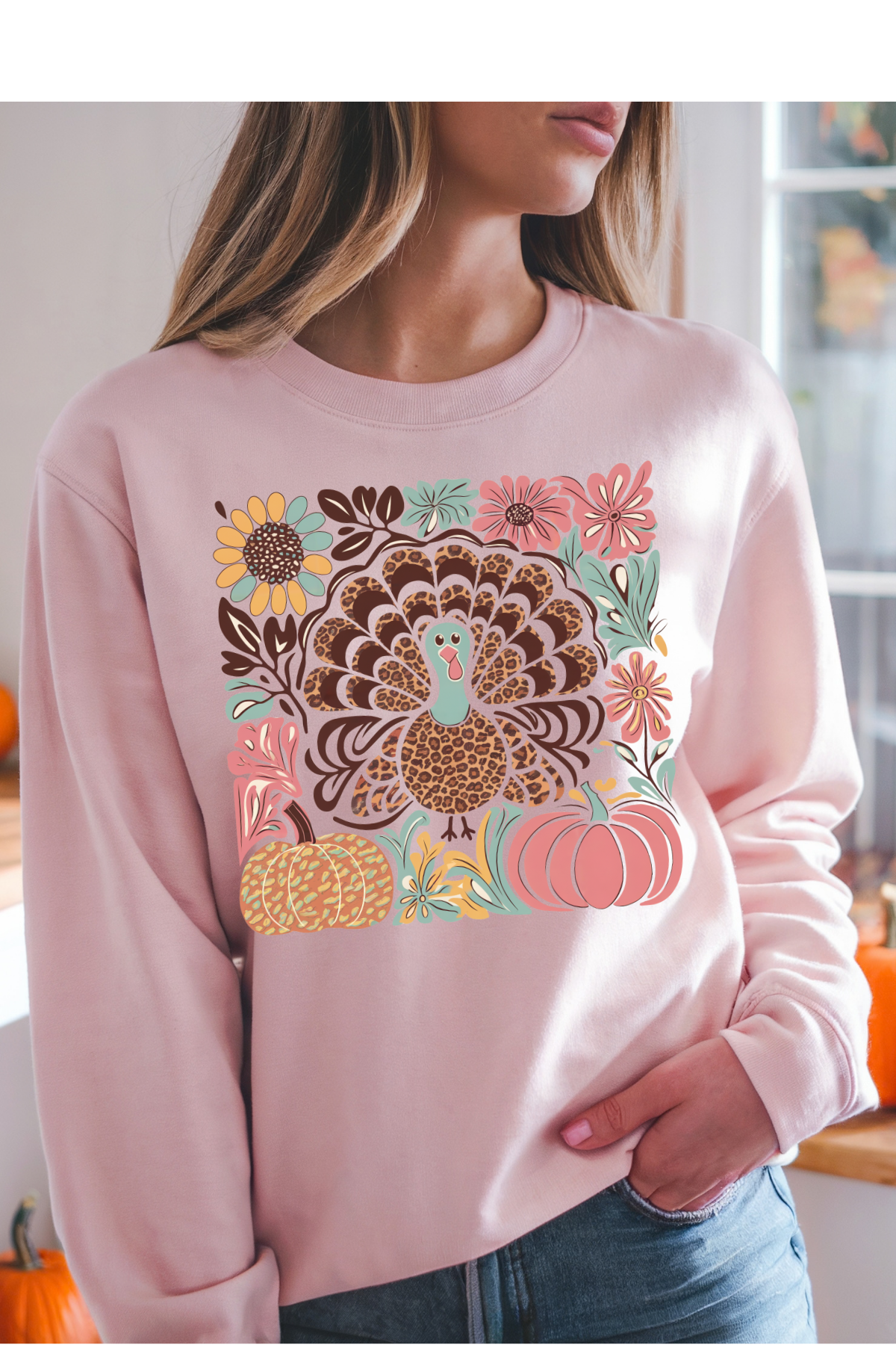 (10-12-26)Floral Turkey Graphic Tee