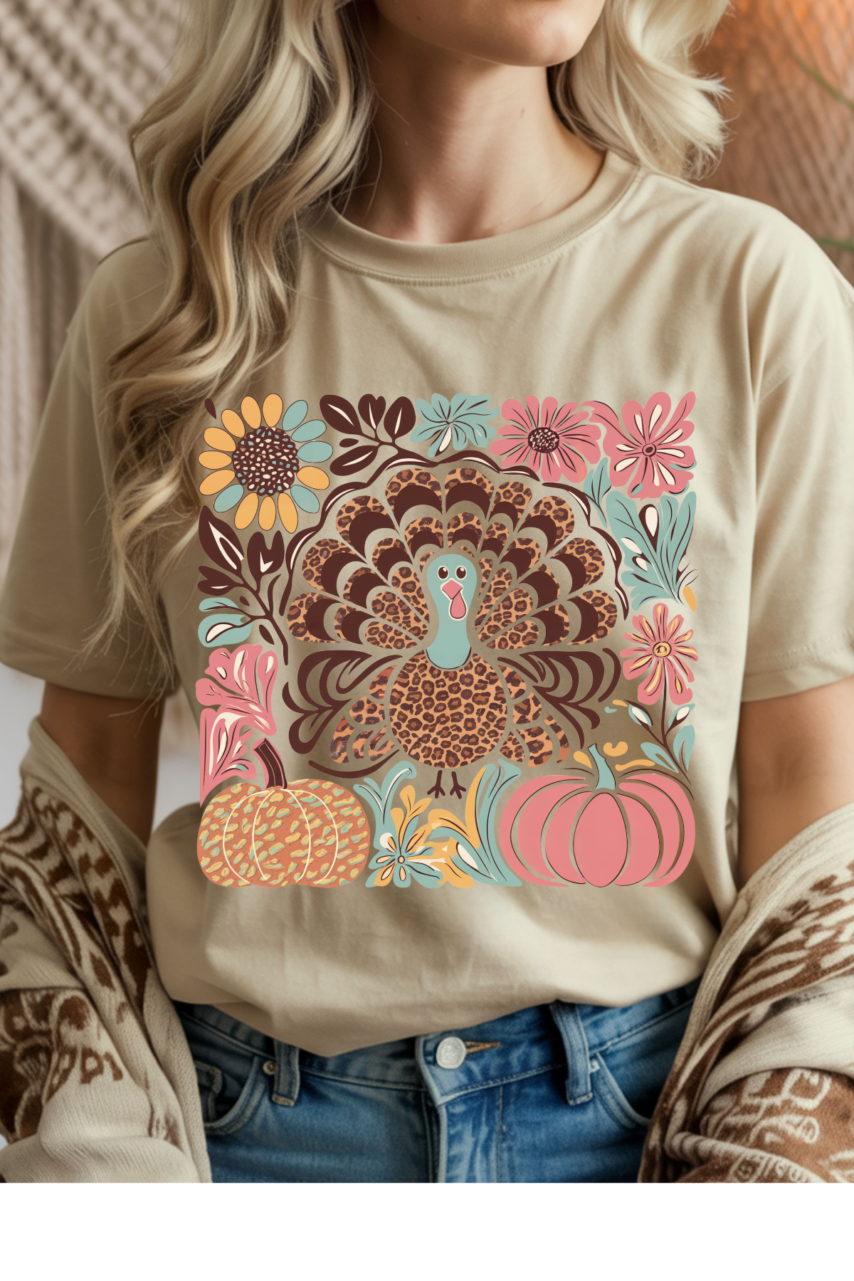 (10-12-26)Floral Turkey Graphic Tee